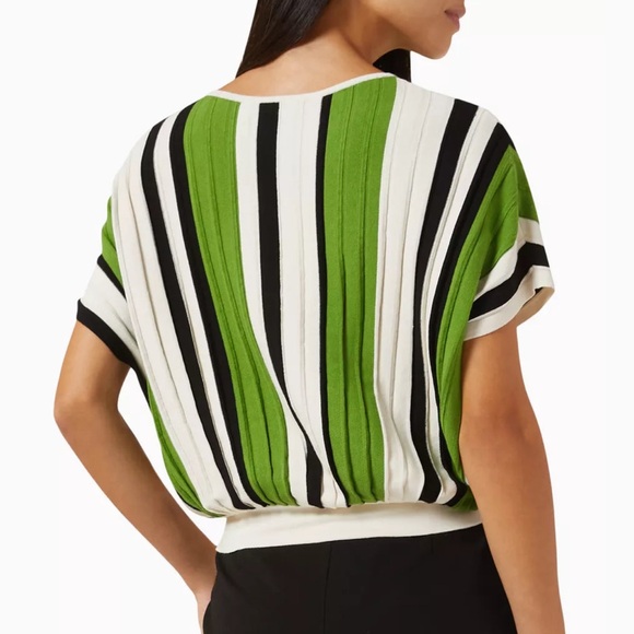 Weekend Max Mara Spiga Short Sleeve Bold Striped Sweater - Green, Black, Cream - Picture 2 of 8